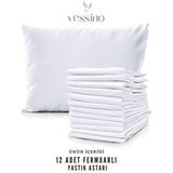Pamuklu Beyaz Yastık Kılıfı 12 Adet Fermuarlı Yastık Astarı Düz Desen 50x70 cm