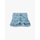 Pamuklu Cepli Fırfır Detaylı Denim Etek