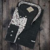 Pamuklu Çiçekli Antrasit Uzun Kollu Erkek Gömlek (Slim Fit Kalıp)