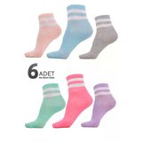 Pamuklu Çizgili 6'Lı Sneaker, Kolej Çorap Gri Unisex | Bilek Boy Spor Günlük One Size