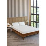 Pamuklu Çizgili Saten Çift Kişilik Lastikli Çarşaf Seti 160x200 Cm 2 Adet Yastık Kılıfı 50x70 Cm Krem