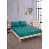 Pamuklu Çizgili Saten Çift Kişilik Lastikli Çarşaf Seti 160x200 Cm 2 Adet Yastık Kılıfı 50x70 Cm Yeşil