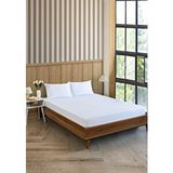 Pamuklu Çizgili Saten Çift Kişilik Lastikli Çarşaf Takımı 180x200 Cm 2 Adet Yastık Kılıfı 50x70 Cm Beyaz