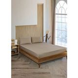 Pamuklu Çizgili Saten Çift Kişilik Lastikli Çarşaf Takımı 180x200 Cm 2 Adet Yastık Kılıfı 50x70 Cm Kahverengi