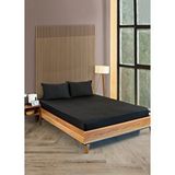 Pamuklu Çizgili Saten Çift Kişilik Lastikli Çarşaf Takımı 180x200 Cm 2 Adet Yastık Kılıfı 50x70 Cm Siyah
