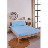 Pamuklu Çizgili Saten Tek Kişilik Lastikli Çarşaf Seti 100x200cm30 Cm 1 Adet Yastık Kılıfı 50x70 Mavi