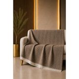 Pamuklu Çok Amaçlı Koltuk Örtüsü – Zigzag Desenli Koltuk Şalı, Çekyat Örtüsü, TV Battaniyesi, Dekoratif, Şık ve Dayanıklı -170x210 cm (Kahverengi)