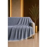 Pamuklu Çok Amaçlı Koltuk Örtüsü – Zigzag Desenli Koltuk Şalı, Çekyat Örtüsü, TV Battaniyesi, Dekoratif, Şık ve Dayanıklı -170x210 cm (Mavi)