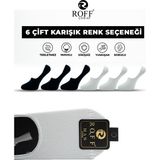 Pamuklu Erkek Babet Çorap Dikişsiz Görünmez Kaydırmaz Topuk Silikonlu 6’lı Paket - 40 - 44 - Siyah - Beyaz