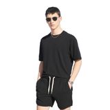 Pamuklu Erkek Casual Şort 2 İplik Yan Cepli Bağcıklı Regular Fit Kalıp Boru Paça Gri Günlük Bermuda (Siyah, XL)