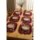Pamuklu Fırfırlı Kare Supla 6'Lı Set Amerikan Servis 33 Cm Supla Bordo