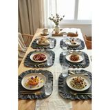 Pamuklu Fırfırlı Kare Supla 6'Lı Set Amerikan Servis 33 Cm Supla Gri