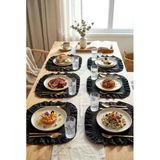 Pamuklu Fırfırlı Kare Supla 6'Lı Set Amerikan Servis 33 Cm Supla Siyah