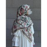 Pamuklu Flora Desen Eşarp-Krem
