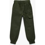 Pamuklu Gabardin Beli Bağcıklı Kargo Pantolon - Yeşil - Regular - 7 - 8 Yaş