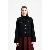 Pamuklu Gabardin Kapaklı Fıt Ceket Siyah - XL