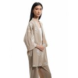 Pamuklu Geniş Kollu Nakışlı Çiçekli Uzun Kimono
