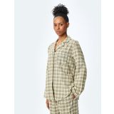 Pamuklu Gömlek Yaka Uzun Kollu Ekose Pijama Üstü