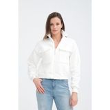 Pamuklu Içi Polarlı Cepli Crop Ceket - Beyaz - XL