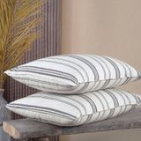 Pamuklu İpliği Boyalı Yıkamalı Kapaklı Yastık Kılıfı 2 Li Set 50x70 Cm Çift İğne Detaylı Beyaz - Gri
