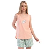 Pamuklu Kadın Büyük Beden Genıs Askılı Şortlu Pijama Takım, 410109