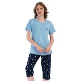 Pamuklu Kadın Büyük Beden Kısa Kol Kaprili Pijama Takım, 408058