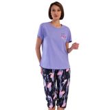 Pamuklu Kadın Büyük Beden Kısa Kol Kaprili Pijama Takım, 410088