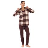 Pamuklu Kadın Büyük Beden Yaka Tamamı Düğmeli Uzun Pijama Takım, 404039
