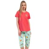 Pamuklu Kadın Kısa Kol Kaprili Pijama Takım, 410125