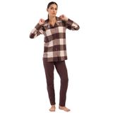Pamuklu Kadın Yaka Tamamı Düğmeli Uzun Pijama Takım, 404038