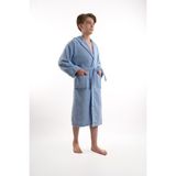 Pamuklu Kapüşonlu Genç Garson Boy Unisex Cepli Bukle Kadife Bornoz - 15 - 16 Yaş - Mavi