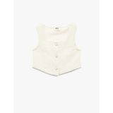 Pamuklu Kare Yaka Slim Fit Düğmeli Kolsuz Tüvit Crop Bluz