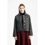 Pamuklu Kaşe Balıksırtı Fıt Ceket Siyah - XL