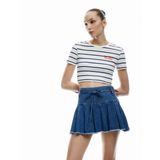 Pamuklu Kemer Detaylı Pileli Denim Mini Şort Etek