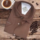 Pamuklu Klasik Kısa Kollu Kahverengi Cepli Erkek Gömlek (Regular Kalıp) - 4XL