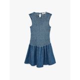 Pamuklu Kolsuz Bisiklet Yaka Gipeli Mini Denim Elbise