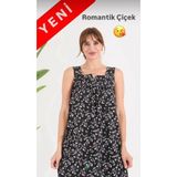 Pamuklu Kumaştan Geniş Kesim Yeni Desen Cepli Büyük Beden Ev Elbise - 2XL - Siyah Gri Gümüş