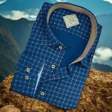 Pamuklu Lacivert Uzun Kollu Erkek Gömlek (Slim Fit Kalıp) - 3XL