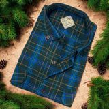 Pamuklu Lacivert Uzun Kollu Kare Bloklu Erkek Gömlek (Slim Fit Kalıp) - XL