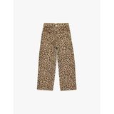 Pamuklu Loose Fit Beli Lastikli Geniş Paça Leopar Desenli Denim Pantolon