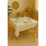 Pamuklu Masa Mutfak Yemek Salon Piknik Bahçe Balkon Otel Cafe Sofra Yılbaşı Krem Sehpa Örtüsü - 140 x 220 cm