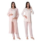 Pamuklu Pembe Sabahlıklı Hamile Lohusa Pijama Takımı Effort 3'lü Set, M, EFF9074-198IGP101846