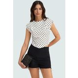 Pamuklu Puantiyeli Crop Bluz Fitted Kalıp Günlük Stil Yüksek Kalite Özel Tasarım