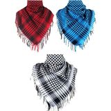 Pamuklu Puşi Otantik Kefiye Şal Büyük Boy 3'lü Set - Siyah - Kırmızı - Mavi