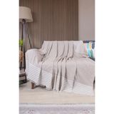 Pamuklu Püsküllü Elmas Desenli Koltuk Örtüsü 170X210 cm | Dekoratif Kanepe, Yatak ve Tv Örtüsü (BEJ)
