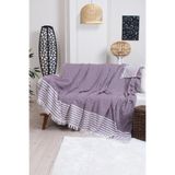 Pamuklu Püsküllü Elmas Desenli Koltuk Örtüsü 170X210 cm | Dekoratif Kanepe, Yatak ve Tv Örtüsü (BORDO)