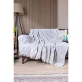 Pamuklu Püsküllü Elmas Desenli Koltuk Örtüsü 170X210 cm | Dekoratif Kanepe, Yatak ve Tv Örtüsü (GRI)