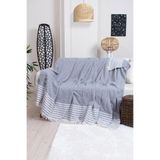 Pamuklu Püsküllü Elmas Desenli Koltuk Örtüsü 170X210 cm | Dekoratif Kanepe, Yatak ve Tv Örtüsü (KOYUGRI)