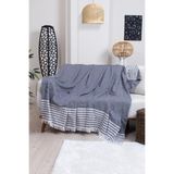 Pamuklu Püsküllü Elmas Desenli Koltuk Örtüsü 170X210 cm | Dekoratif Kanepe, Yatak ve Tv Örtüsü (SİYAH)