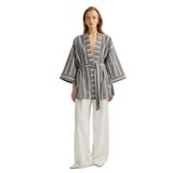Pamuklu Rahat Kalıp Kemerli 3/4 Geniş Kol Uzun Kimono